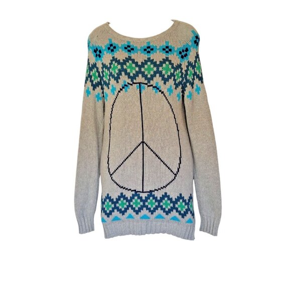 Old Navy Other - Old Navy Sweater Tunic Girls XL Grey Peace Sign Round Neck Pull Over Ribbed Hem